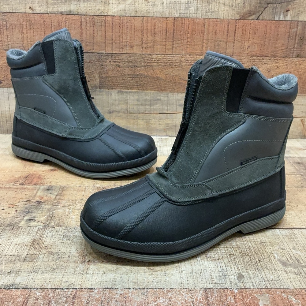 NORTIV 8 Snow Boots Mens Size 12 46 Gray Mid Calf Zip Fleece Lined Winter